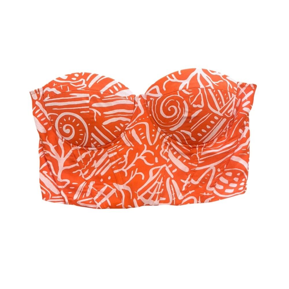 Shein Bustier Strapless Crop Top Size Large White Orange  Ribbon Tie Back Edgy